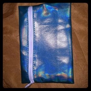 Ipsy Metallic light blue make up bag